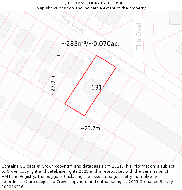 131, THE OVAL, BINGLEY, BD16 4RJ: Plot and title map