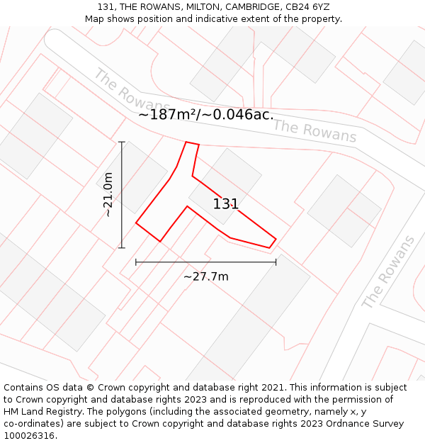 131, THE ROWANS, MILTON, CAMBRIDGE, CB24 6YZ: Plot and title map