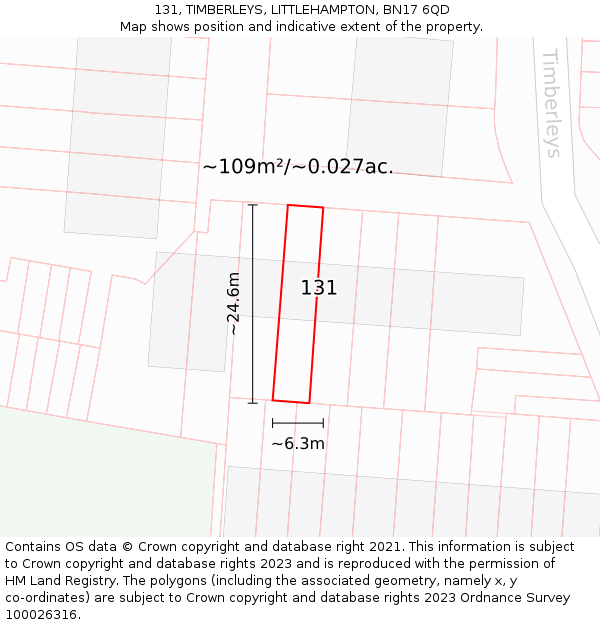 131, TIMBERLEYS, LITTLEHAMPTON, BN17 6QD: Plot and title map