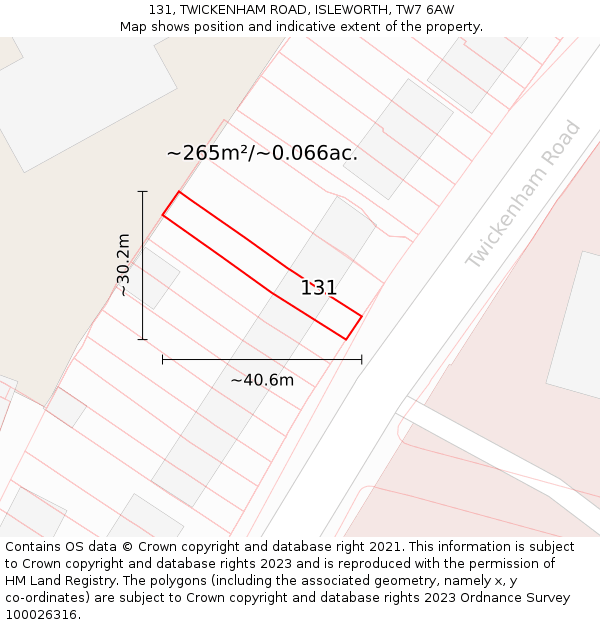 131, TWICKENHAM ROAD, ISLEWORTH, TW7 6AW: Plot and title map