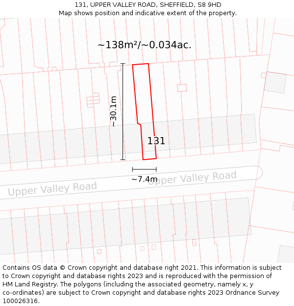 131, UPPER VALLEY ROAD, SHEFFIELD, S8 9HD: Plot and title map