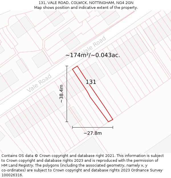 131, VALE ROAD, COLWICK, NOTTINGHAM, NG4 2GN: Plot and title map