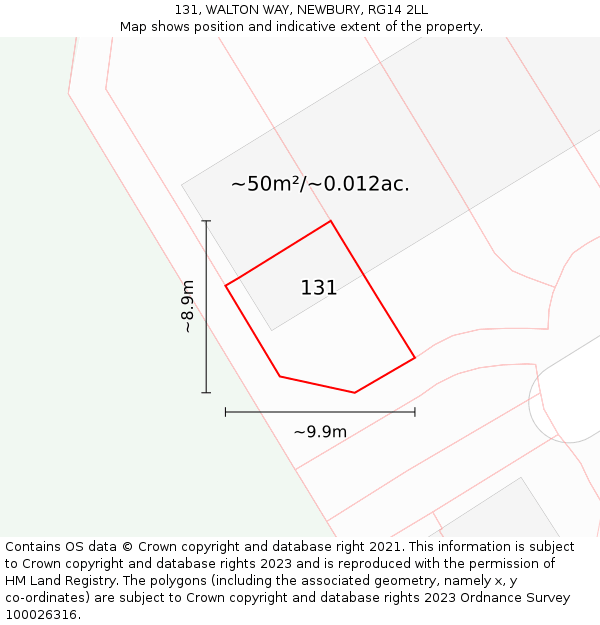 131, WALTON WAY, NEWBURY, RG14 2LL: Plot and title map