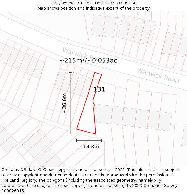 131, WARWICK ROAD, BANBURY, OX16 2AR: Plot and title map
