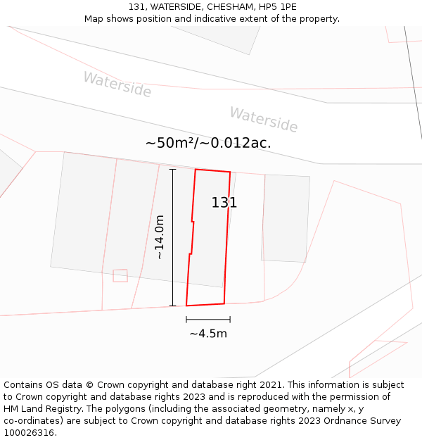 131, WATERSIDE, CHESHAM, HP5 1PE: Plot and title map