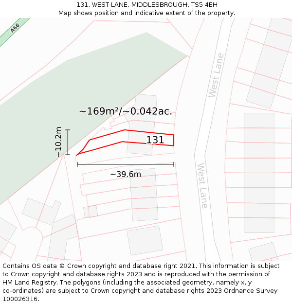 131, WEST LANE, MIDDLESBROUGH, TS5 4EH: Plot and title map