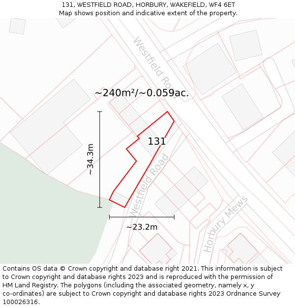 131, WESTFIELD ROAD, HORBURY, WAKEFIELD, WF4 6ET: Plot and title map