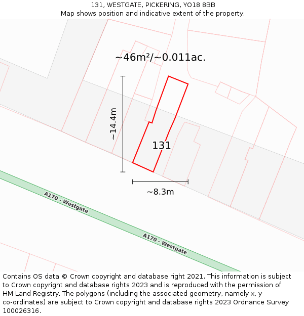131, WESTGATE, PICKERING, YO18 8BB: Plot and title map