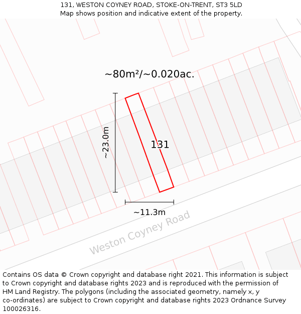 131, WESTON COYNEY ROAD, STOKE-ON-TRENT, ST3 5LD: Plot and title map