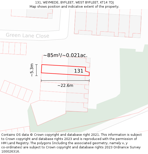 131, WEYMEDE, BYFLEET, WEST BYFLEET, KT14 7DJ: Plot and title map