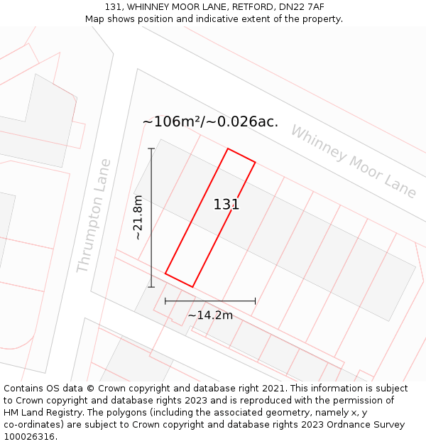 131, WHINNEY MOOR LANE, RETFORD, DN22 7AF: Plot and title map