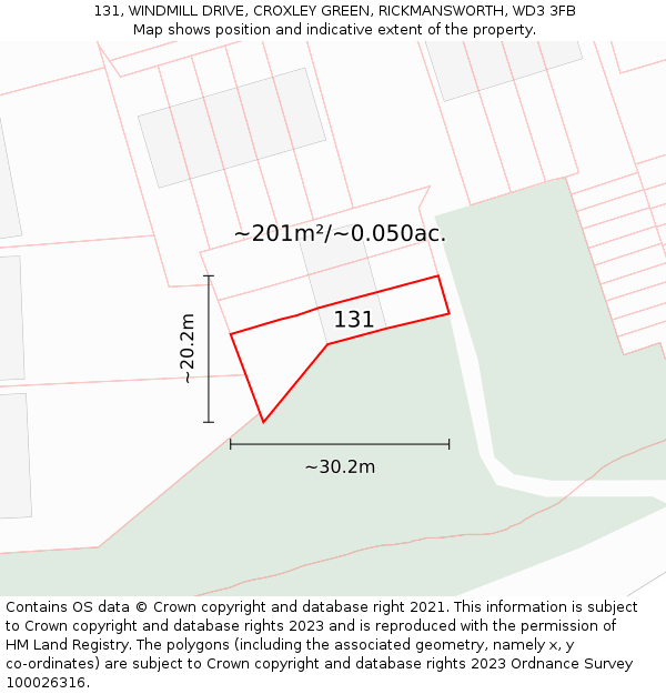 131, WINDMILL DRIVE, CROXLEY GREEN, RICKMANSWORTH, WD3 3FB: Plot and title map