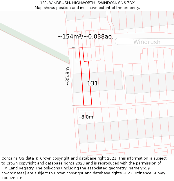 131, WINDRUSH, HIGHWORTH, SWINDON, SN6 7DX: Plot and title map