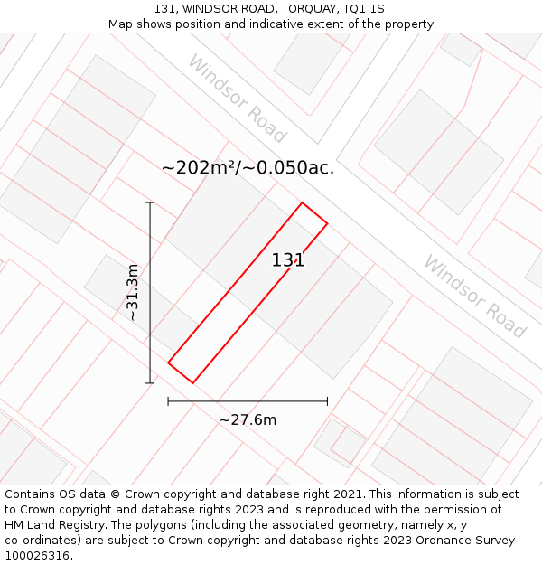 131, WINDSOR ROAD, TORQUAY, TQ1 1ST: Plot and title map