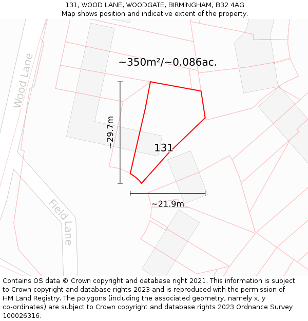 131, WOOD LANE, WOODGATE, BIRMINGHAM, B32 4AG: Plot and title map