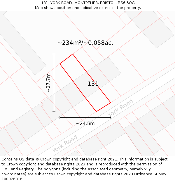 131, YORK ROAD, MONTPELIER, BRISTOL, BS6 5QG: Plot and title map