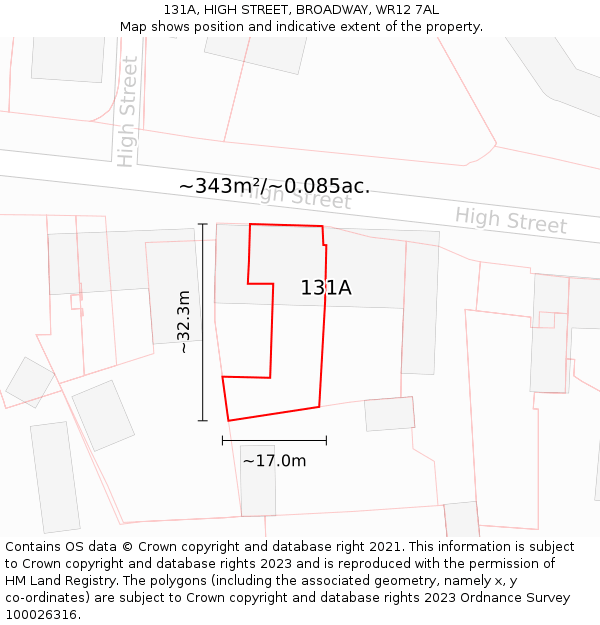 131A, HIGH STREET, BROADWAY, WR12 7AL: Plot and title map