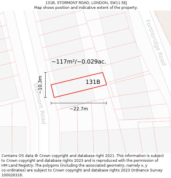 131B, STORMONT ROAD, LONDON, SW11 5EJ: Plot and title map