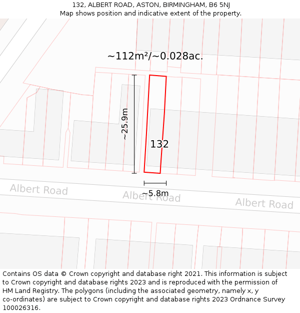 132, ALBERT ROAD, ASTON, BIRMINGHAM, B6 5NJ: Plot and title map