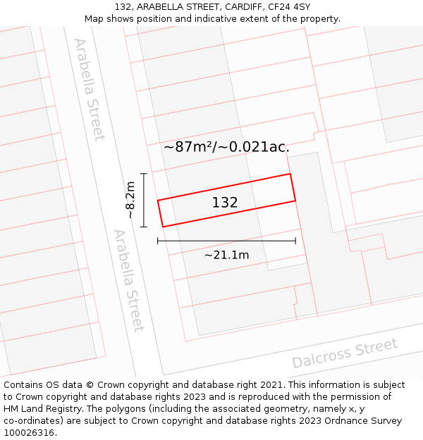 132, ARABELLA STREET, CARDIFF, CF24 4SY: Plot and title map