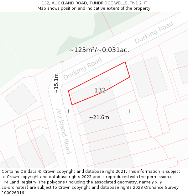 132, AUCKLAND ROAD, TUNBRIDGE WELLS, TN1 2HT: Plot and title map