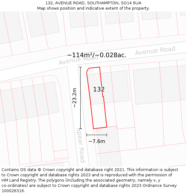 132, AVENUE ROAD, SOUTHAMPTON, SO14 6UA: Plot and title map