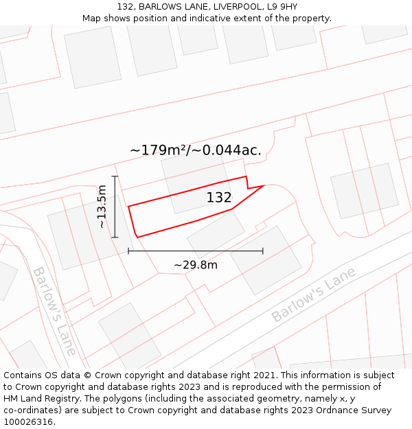 132, BARLOWS LANE, LIVERPOOL, L9 9HY: Plot and title map