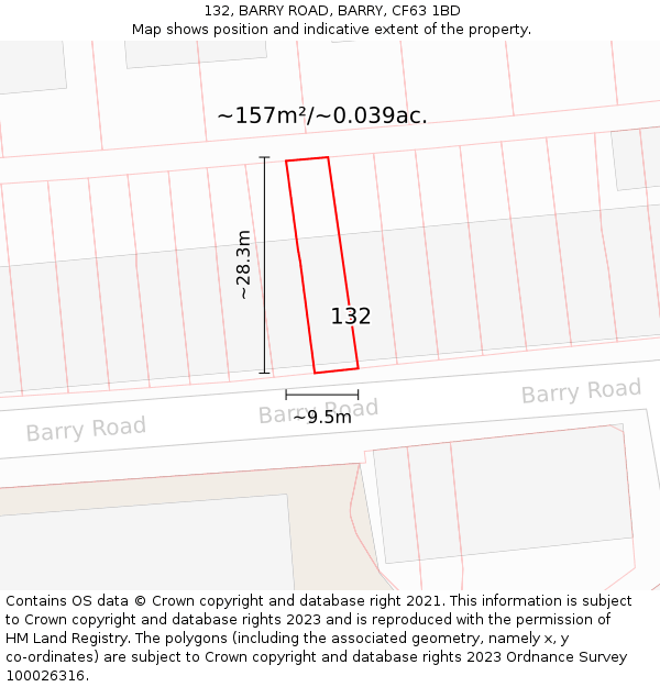 132, BARRY ROAD, BARRY, CF63 1BD: Plot and title map