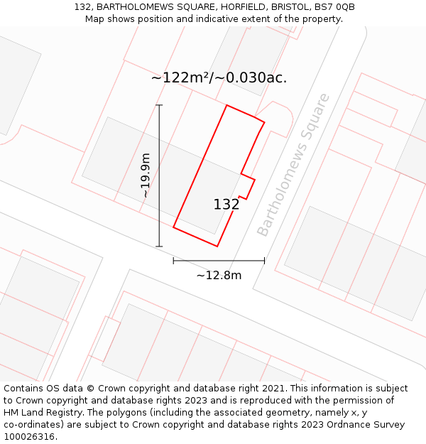 132, BARTHOLOMEWS SQUARE, HORFIELD, BRISTOL, BS7 0QB: Plot and title map