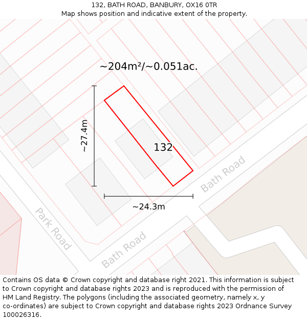 132, BATH ROAD, BANBURY, OX16 0TR: Plot and title map