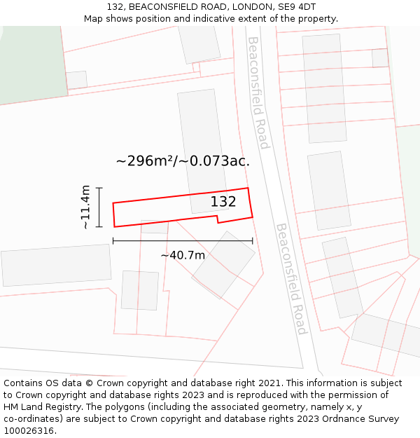 132, BEACONSFIELD ROAD, LONDON, SE9 4DT: Plot and title map