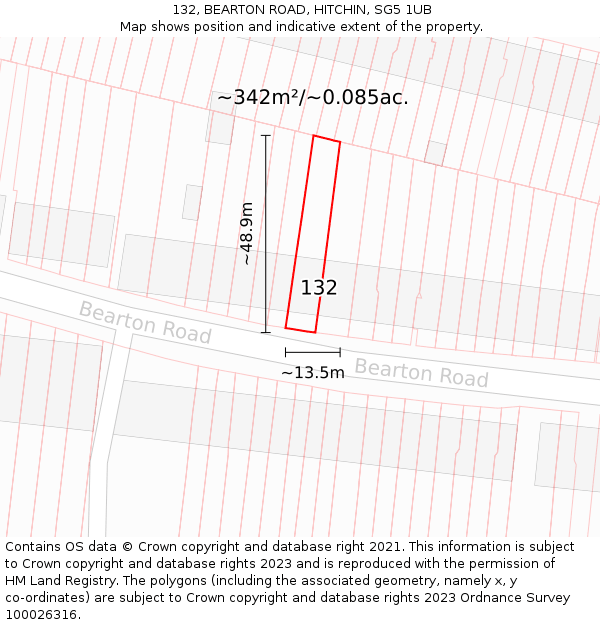 132, BEARTON ROAD, HITCHIN, SG5 1UB: Plot and title map