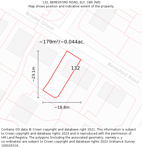 132, BERESFORD ROAD, ELY, CB6 3WD: Plot and title map