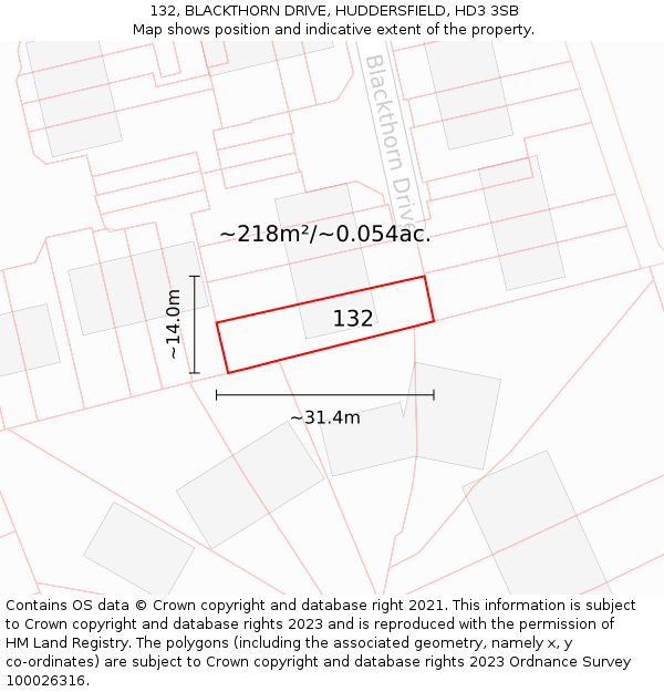 132, BLACKTHORN DRIVE, HUDDERSFIELD, HD3 3SB: Plot and title map