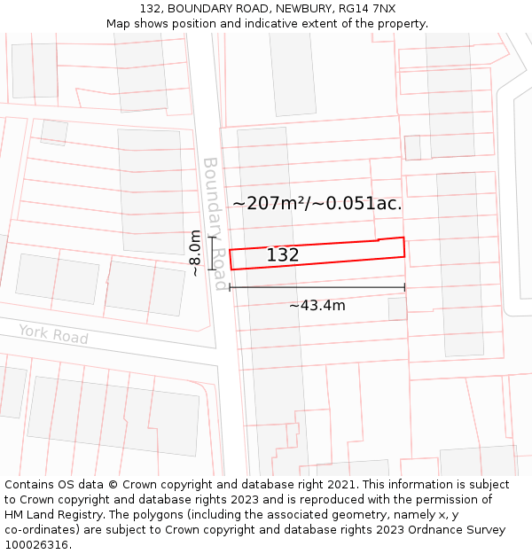 132, BOUNDARY ROAD, NEWBURY, RG14 7NX: Plot and title map