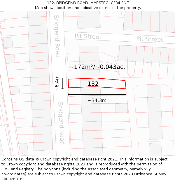 132, BRIDGEND ROAD, MAESTEG, CF34 0NE: Plot and title map