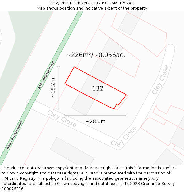 132, BRISTOL ROAD, BIRMINGHAM, B5 7XH: Plot and title map