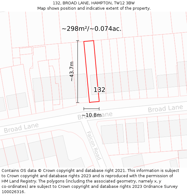 132, BROAD LANE, HAMPTON, TW12 3BW: Plot and title map