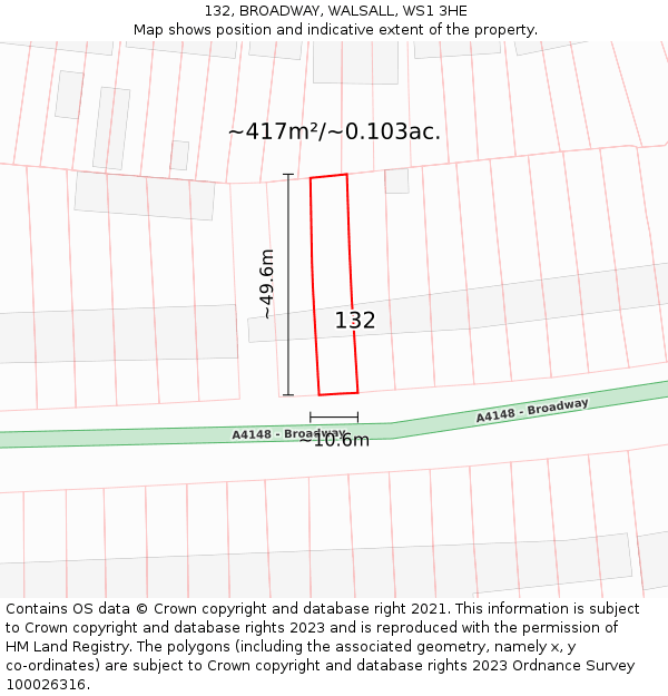 132, BROADWAY, WALSALL, WS1 3HE: Plot and title map