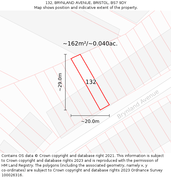 132, BRYNLAND AVENUE, BRISTOL, BS7 9DY: Plot and title map