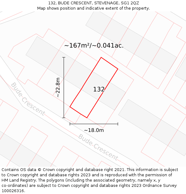 132, BUDE CRESCENT, STEVENAGE, SG1 2QZ: Plot and title map