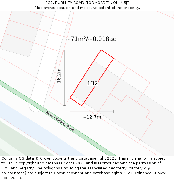 132, BURNLEY ROAD, TODMORDEN, OL14 5JT: Plot and title map