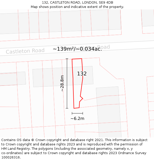 132, CASTLETON ROAD, LONDON, SE9 4DB: Plot and title map