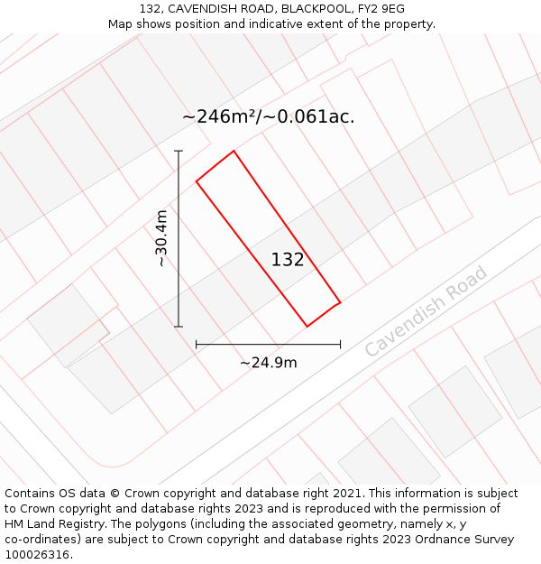 132, CAVENDISH ROAD, BLACKPOOL, FY2 9EG: Plot and title map