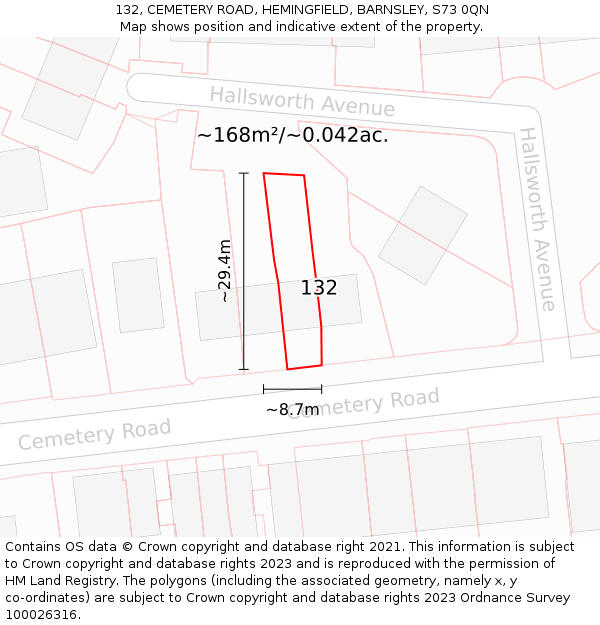 132, CEMETERY ROAD, HEMINGFIELD, BARNSLEY, S73 0QN: Plot and title map