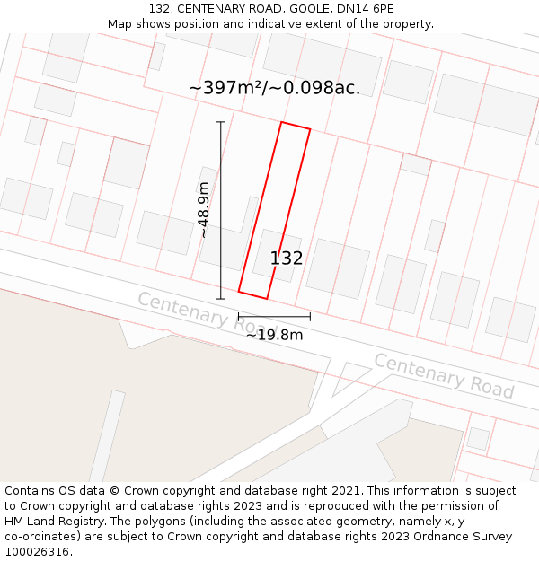 132, CENTENARY ROAD, GOOLE, DN14 6PE: Plot and title map