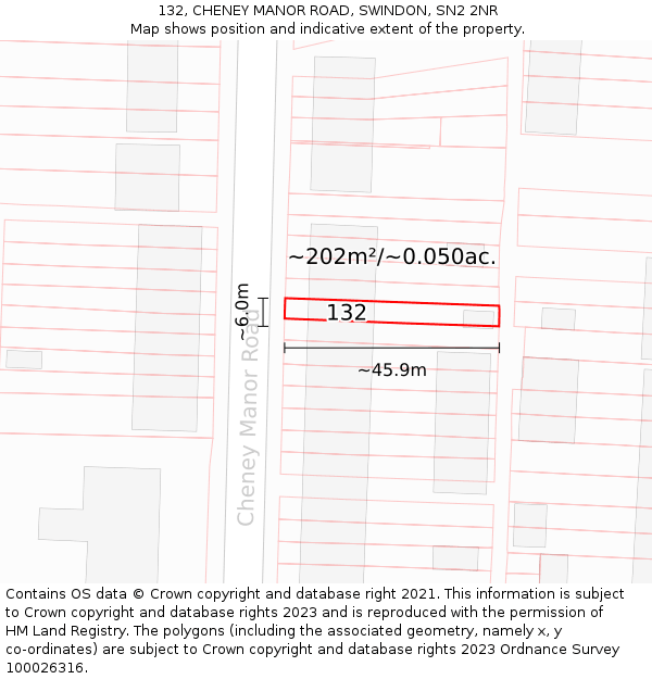 132, CHENEY MANOR ROAD, SWINDON, SN2 2NR: Plot and title map