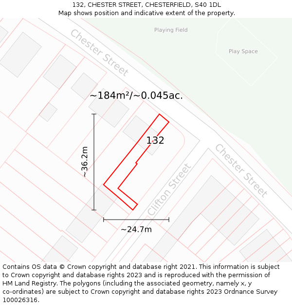 132, CHESTER STREET, CHESTERFIELD, S40 1DL: Plot and title map