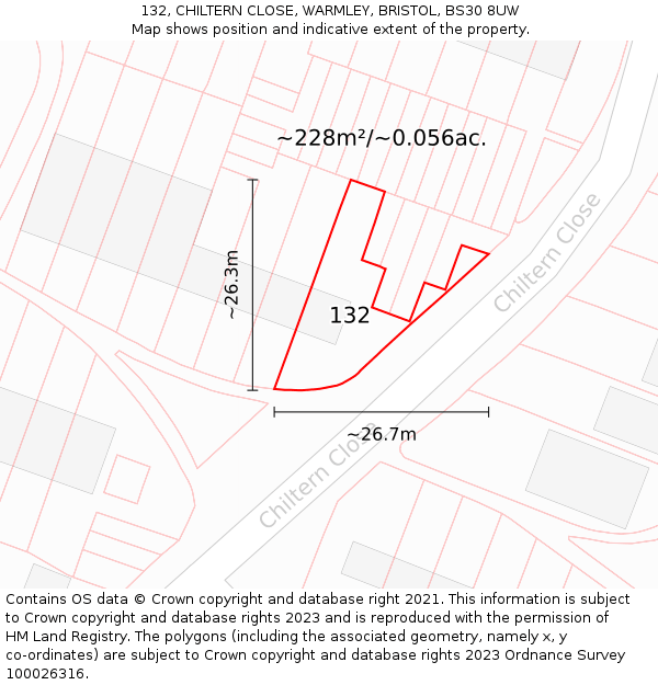 132, CHILTERN CLOSE, WARMLEY, BRISTOL, BS30 8UW: Plot and title map
