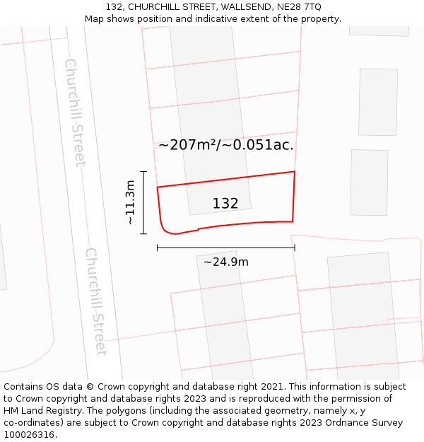 132, CHURCHILL STREET, WALLSEND, NE28 7TQ: Plot and title map